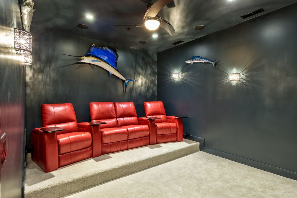 Elk Grove Theater for a Contemporary Home Theater with a Sconce and Grayhawke on Display by Glennwood Custom Builders (Nc)