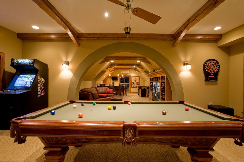 Elk River Theater for a Traditional Basement with a Pool Table and Pulaski Carriage House by Murphy & Co. Design