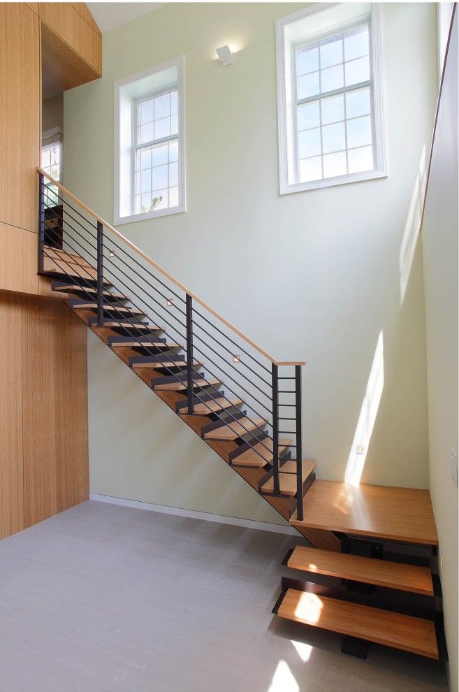 Eureka Lighting for a Contemporary Staircase with a Warm Wood and Westchester, Ny by Eisner Design Llc