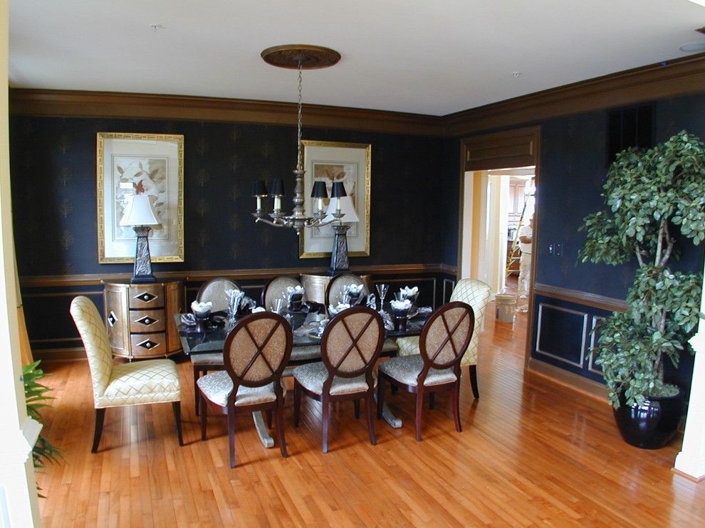 Fairfield Chair for a Traditional Dining Room with a Box Moulding and Goshen Ridge Model Home by Laura Bendik Interiors