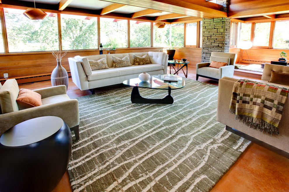 Fallingwater House for a Midcentury Living Room with a Round Side Table and Christensen Remodeling by Genesis Architecture, Llc.