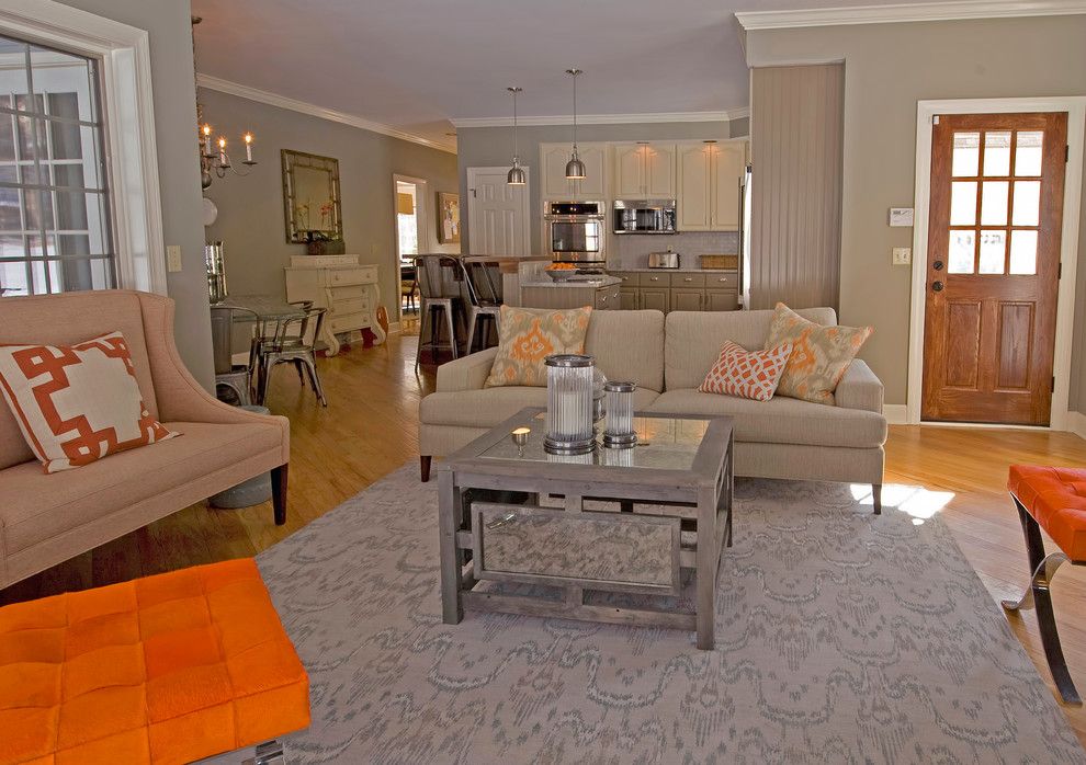 Family Leisure Indianapolis for a Transitional Living Room with a Orange and Family Room by K. D. Ellis Interiors