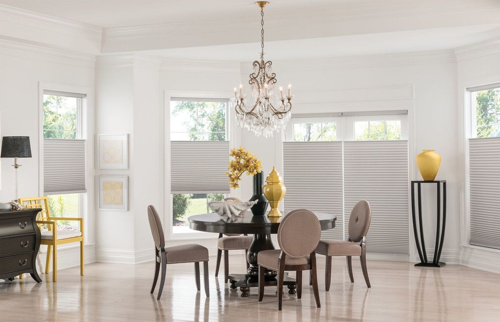 Fansedge Promo Code for a Contemporary Dining Room with a Drapery and Shades by Budget Blinds