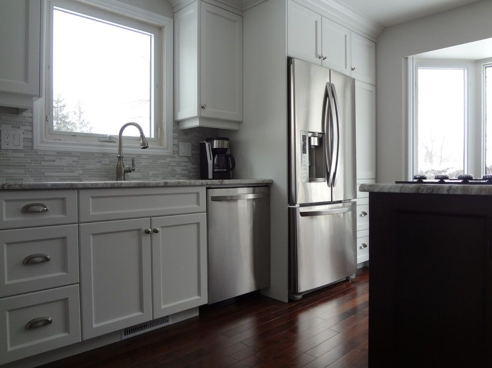 Fantasy Brown Granite for a Traditional Kitchen with a White Kitchen and Scholars by Wood Crafters Inc