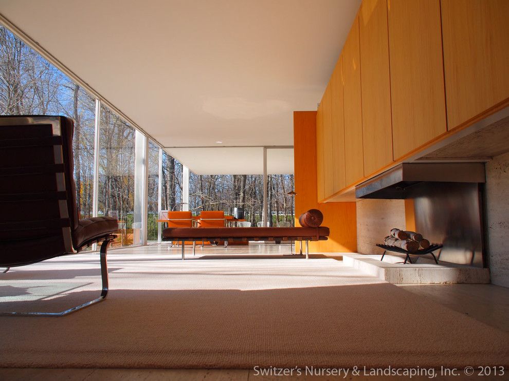 Farnsworth House for a Modern Living Room with a Glenn Switzer and Influential Architecture ~ the Edith Farnsworth House by Switzer's Nursery & Landscaping, Inc.