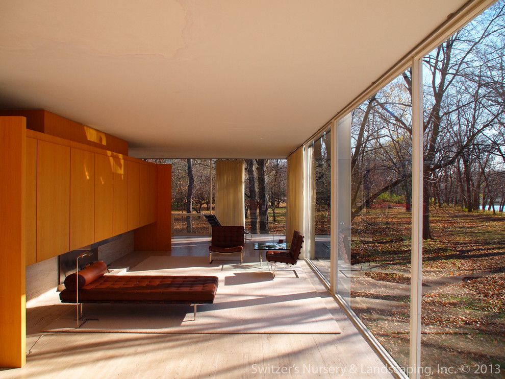 Farnsworth House for a Modern Living Room with a Meis Van Der Rohe and Influential Architecture ~ the Edith Farnsworth House by Switzer's Nursery & Landscaping, Inc.