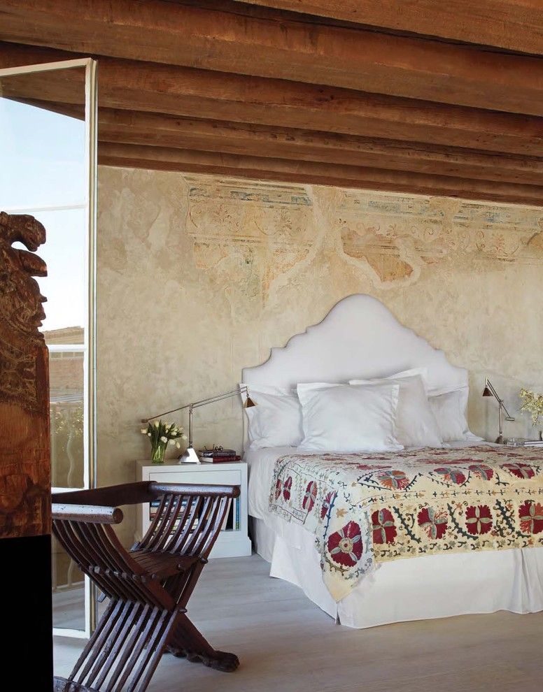 Faux Painting Techniques for a Mediterranean Bedroom with a Exposed Beams and Fresco Bedroom by Ila Designs   the Fine Art of Classic Fresco