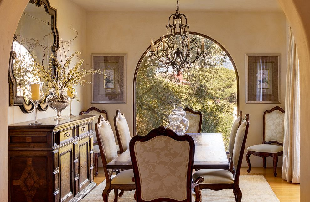 Feiss for a Mediterranean Dining Room with a Monochromatic and Santa Barbara, California by Debra Lynn Henno Design