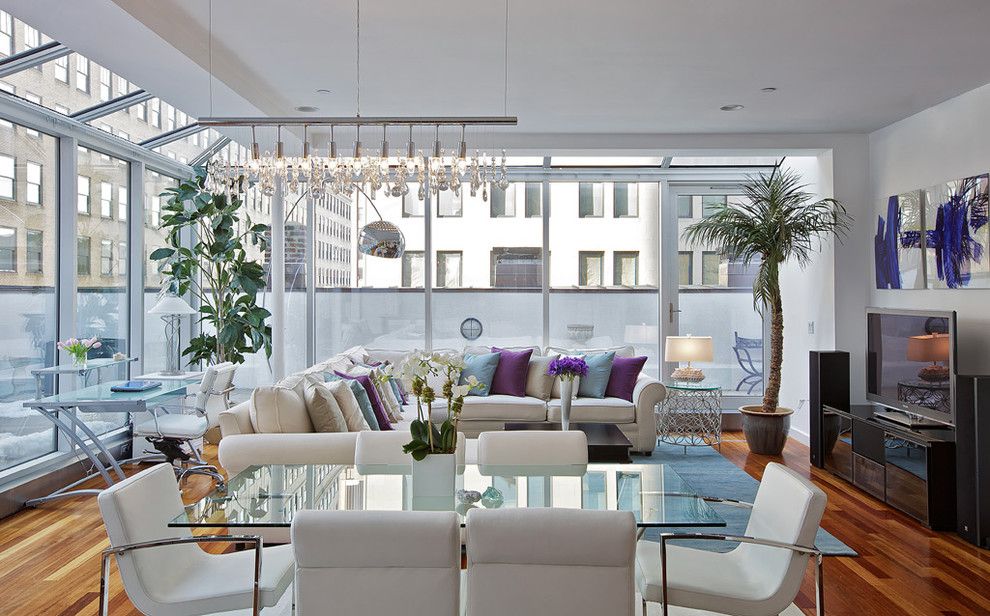 Feng Shui Basics for a Contemporary Living Room with a Glass Dining Table and Tribeca Penthouse by Marie Burgos Design