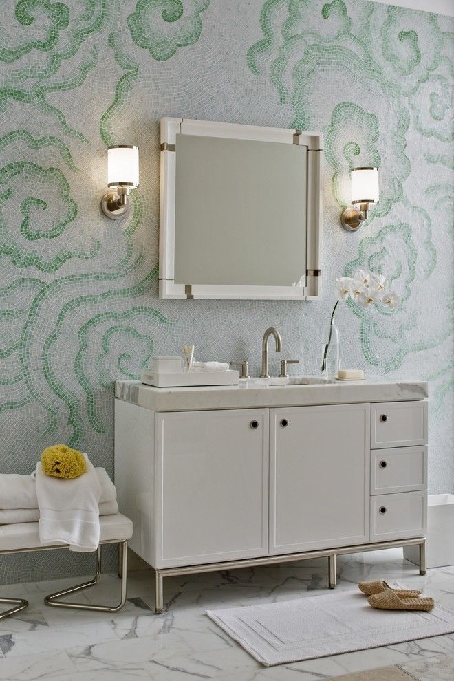 Ferguson Plumbing Locations for a Contemporary Bathroom with a Frame and Panel Cabinet and Laura Kirar Vanity by Kallista Plumbing