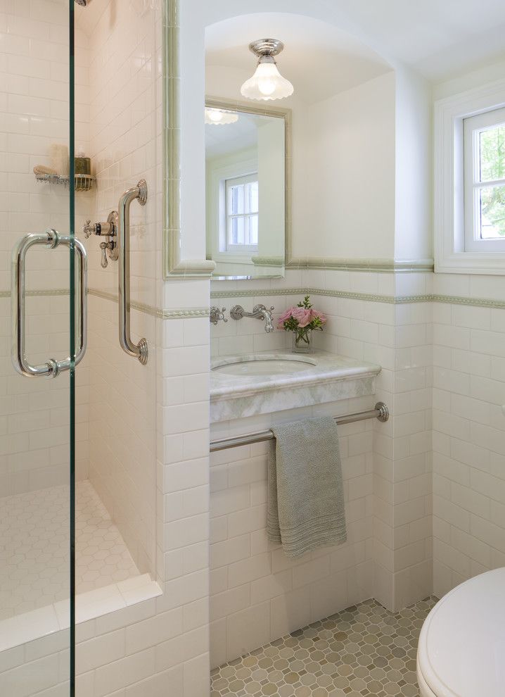 Ferguson Plumbing Locations for a Traditional Bathroom with a Tile Stripe and California Tudor Style Residential Remodel by Custom Kitchens by John Wilkins Inc