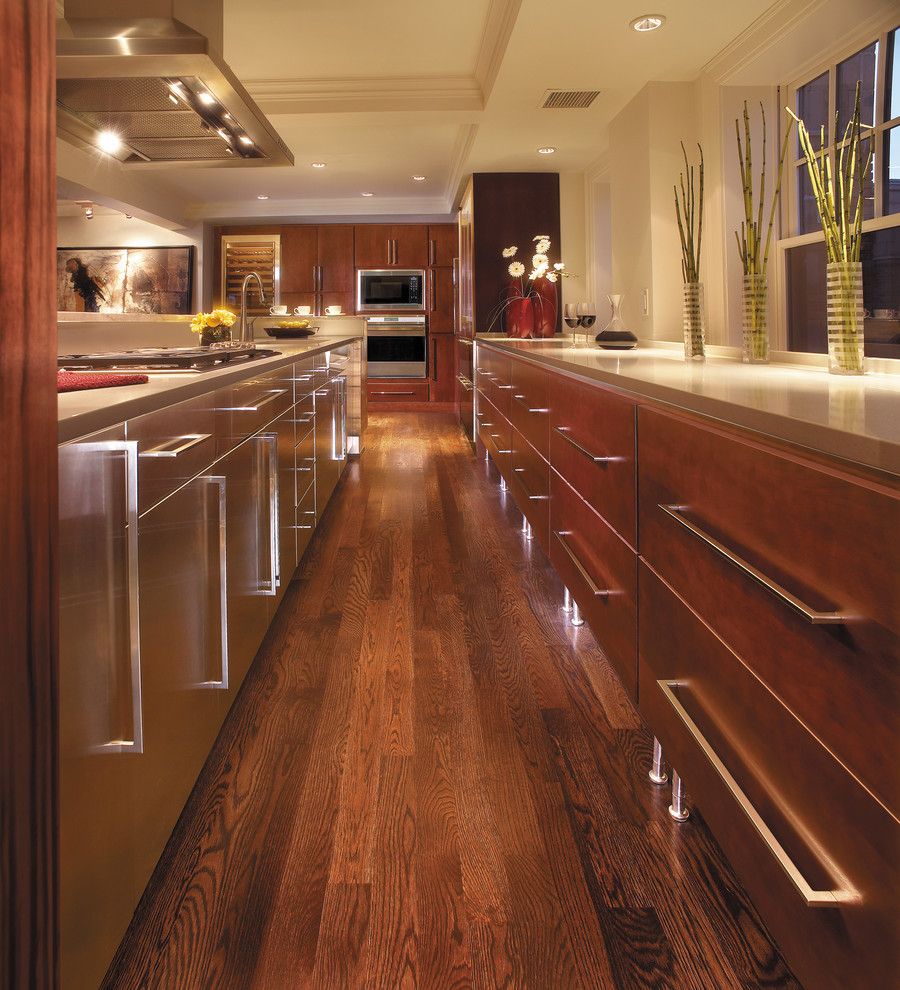 Fieldstone Cabinets for a Contemporary Kitchen with a Hidden Pantry and Fieldstone Cabinetry Kitchen in Cherry Finished in Chestnut by Fieldstone Cabinetry