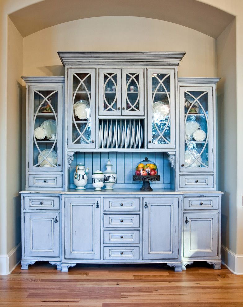 Fieldstone Cabinets for a Traditional Kitchen with a Glass Panel Doors and Custom China Hutch by Hostetler Custom Cabinetry