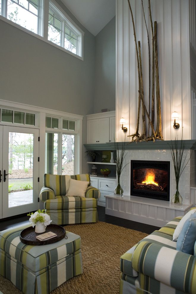 Fireplace Mantel Decor for a Contemporary Living Room with a Built in Furniture and 21st Century Bungalow by Shane D. Inman