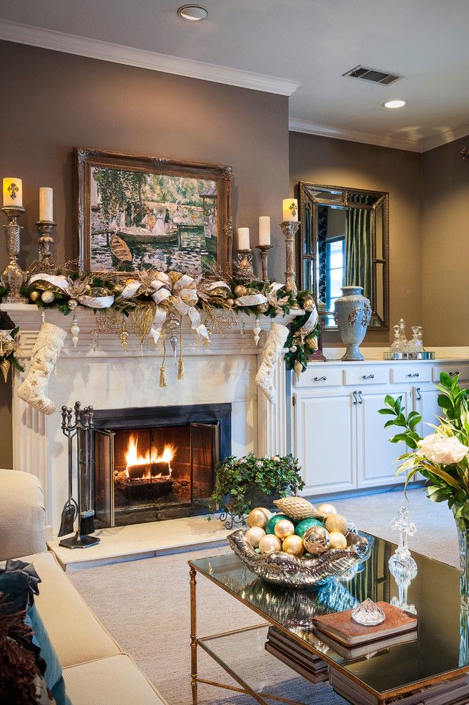 Fireplace Mantel Decor for a Traditional Living Room with a Mantel Decor and Christmas Decorating by Saj Designs, Llc