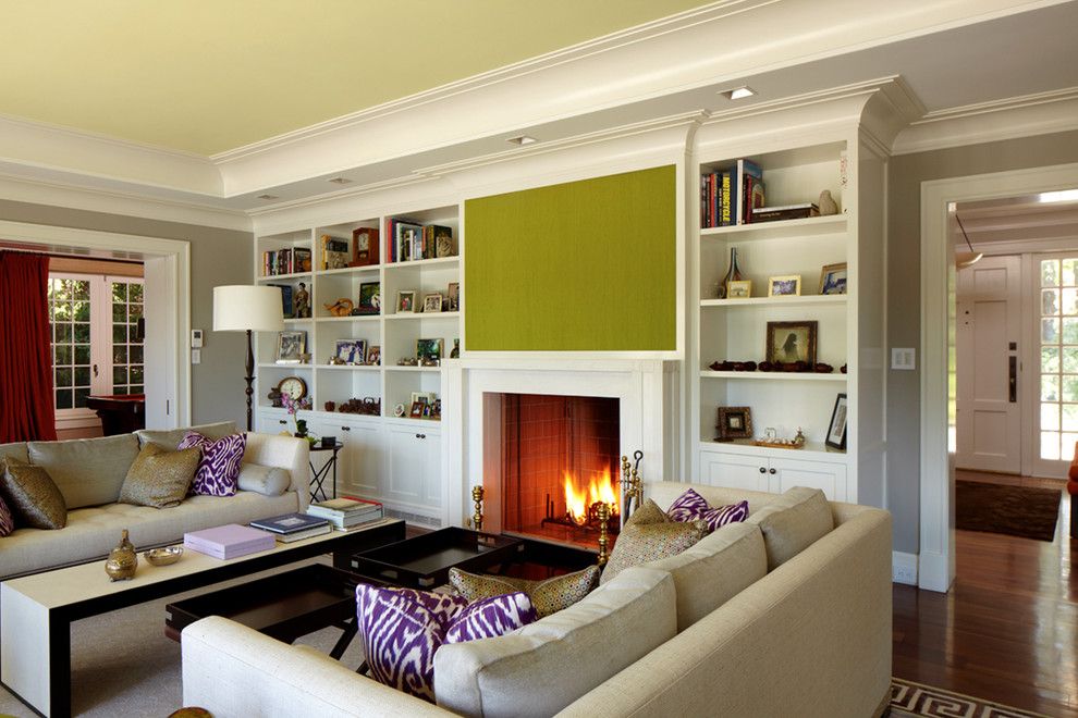 Fireplace Xtrordinair for a Transitional Living Room with a Waterfront and Greenwich Residence by Leap Architecture