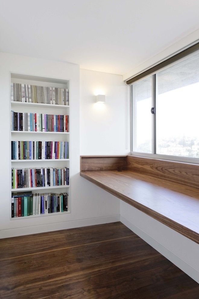 First Apartment Checklist for a Modern Home Office with a Large Windows and Vaucluse Apartment by Rudolfsson Alliker Associates Architects