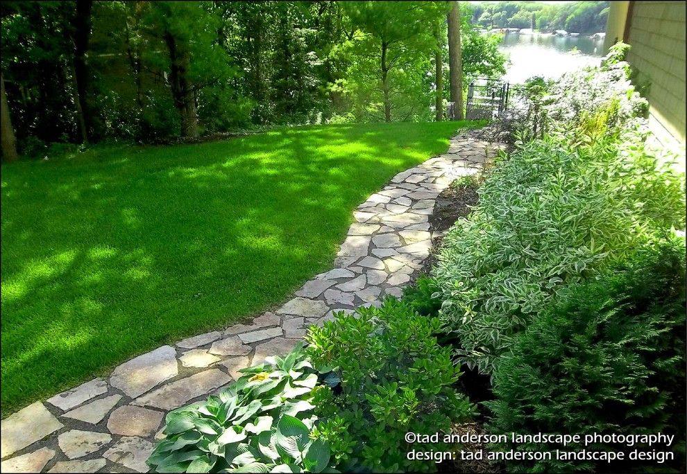 Flagstone Walkway for a Craftsman Landscape with a Camp Style and Lake Minnetonka Landscape for Living   Flagstone Walk.  Minnesota Landscape. by Anderson Design / Erosionz.  Minnesota Landscape.