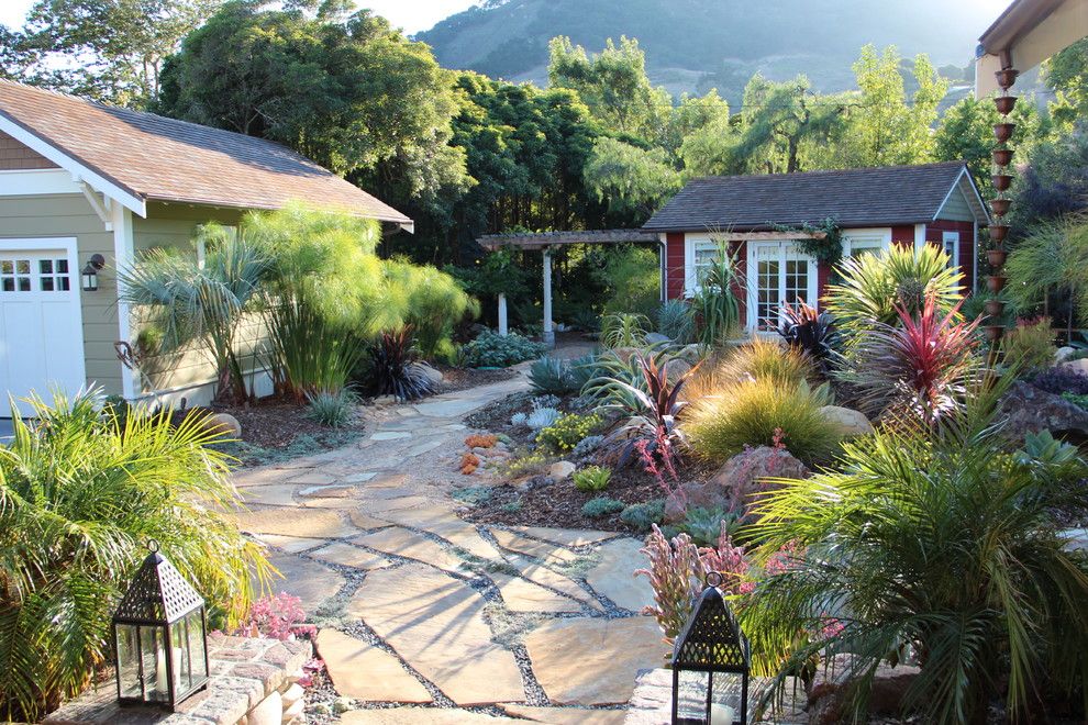 Flagstone Walkway for a Mediterranean Landscape with a Rocks and Mediterranean Garden Feature in San Luis Obispo by Gardens by Gabriel, Inc.