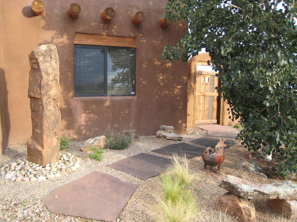 Flagstone Walkway for a Southwestern Landscape with a Stone Stepping Stones and Santa Fe, Nm Residence by Fred Albert Design