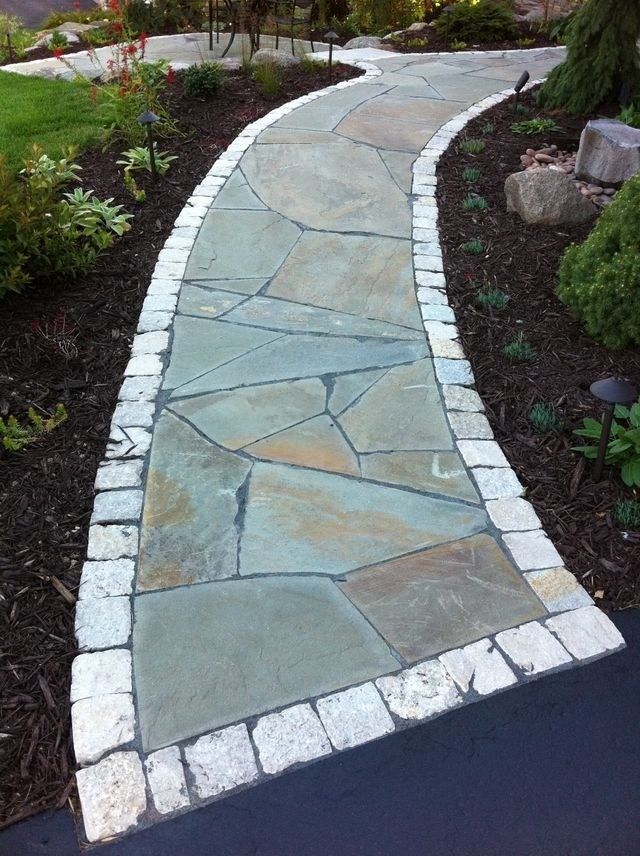 Flagstone Walkway for a Traditional Landscape with a Minnesota and Irregular Flagstone Front Walkway and Small Sitting Patio in Minnesota by English Stone