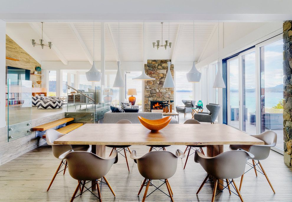 Flemington Dept Store for a Beach Style Dining Room with a Water View and Pender Island Retreat by Johnson + Mcleod Design Consultants