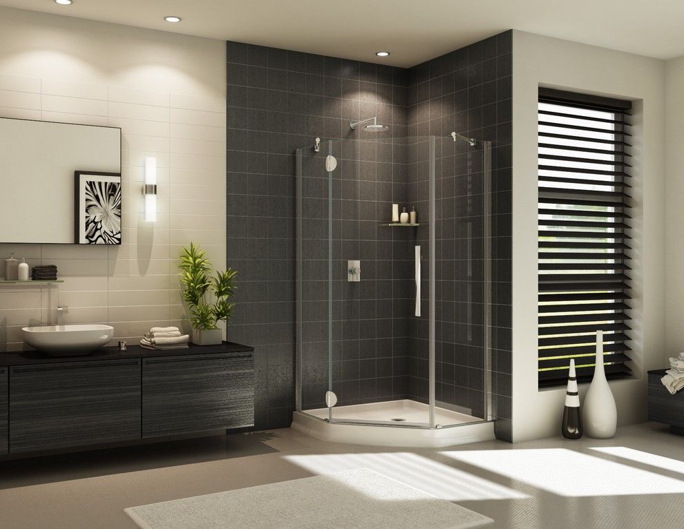 Fleurco for a Contemporary Bathroom with a High End Shower and Neo Angle Frameless Shower Door and Acrylic Base System by Innovate Building Solutions