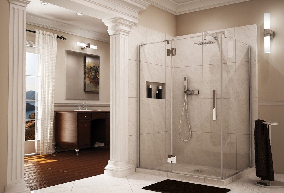 Fleurco for a Traditional Bathroom with a Pivot Shower Door and Frameless Glass Shower with 3/8