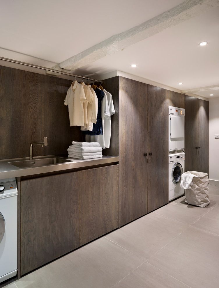 Forbo for a Contemporary Laundry Room with a Drying Rack and Teddy Edwards Bespoke Laundry Room Furniture by Teddy Edwards