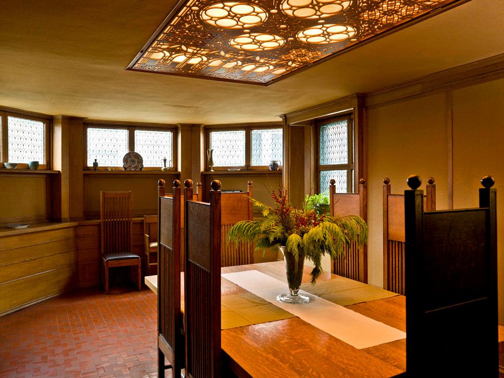 Frank Lloyd Wright Falling Water for a Traditional Dining Room with a Crown Molding and Frank Lloyd Wright Home & Studio by Cynthia Lynn Photography