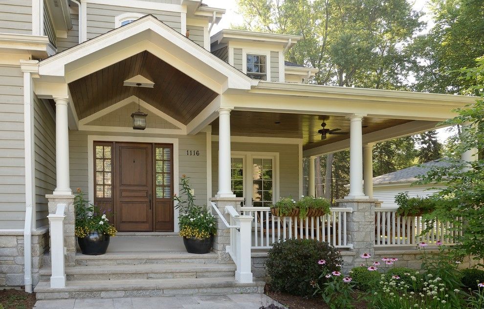 Front Porch Designs for a Traditional Entry with a White and Wright by Siena Custom Builders, Inc.