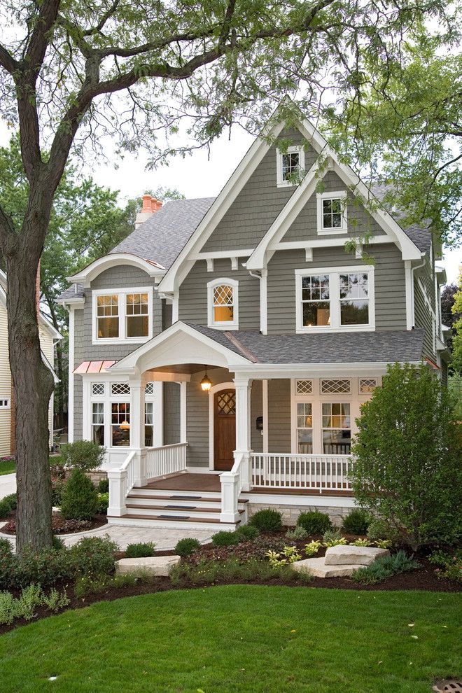 Front Porch Designs for a Traditional Exterior with a Landscape and Custom Architecture by Jb Architecture Group, Inc.