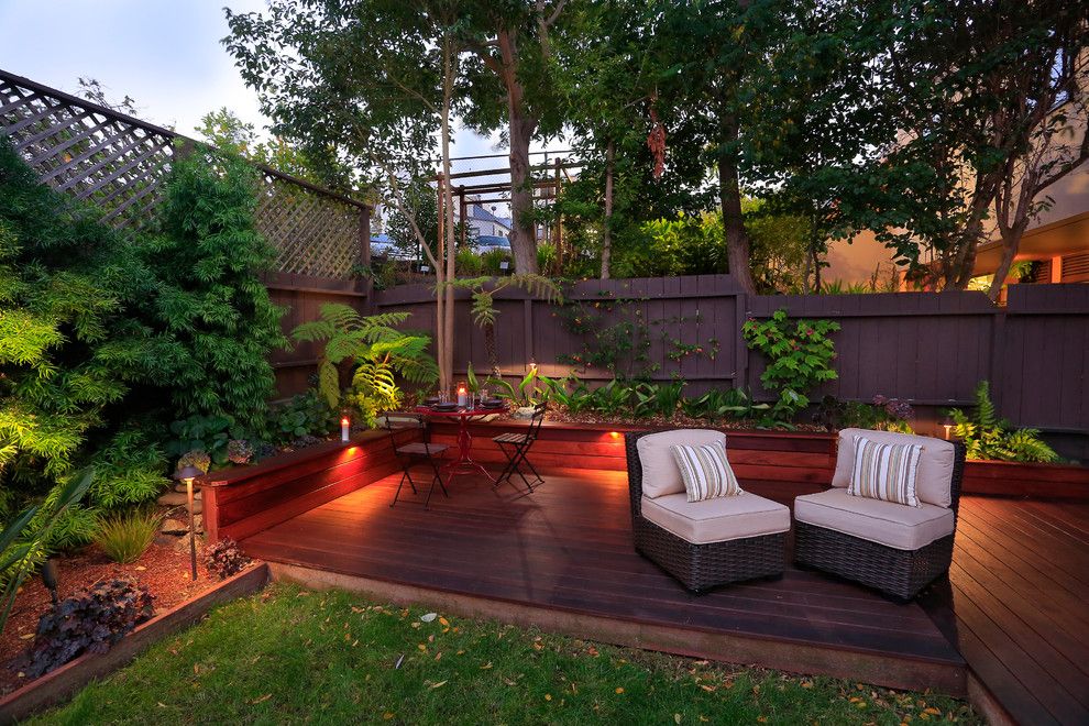 Fx Luminaire for a Contemporary Deck with a Lawn and Potrero Hill Backyard by Paul English Landscaping