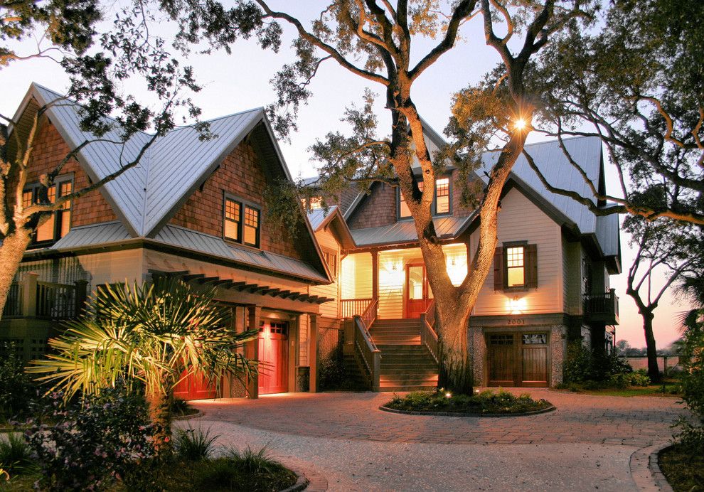 Gabled Roof for a Traditional Exterior with a Standing Seam Metal Roof and Traditional Exterior by Seaislandbuilders.com