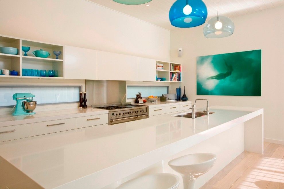 Galley Kitchen for a Contemporary Kitchen with a Translucent Glass and Manly Beach House by Sanctum Design