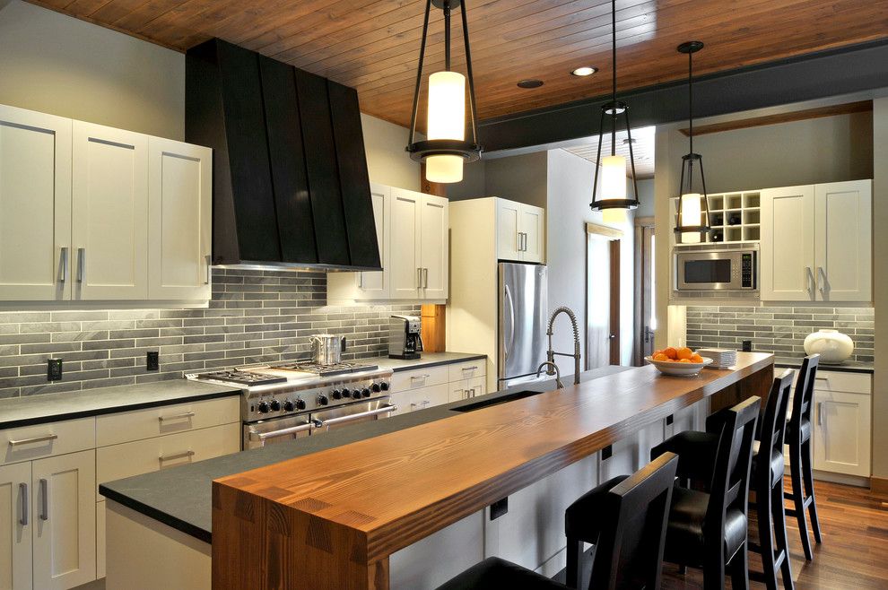 Galley Kitchen Ideas for a Transitional Kitchen with a White Cabinets and Suncadia Residence, Washington by Clinkston Architects