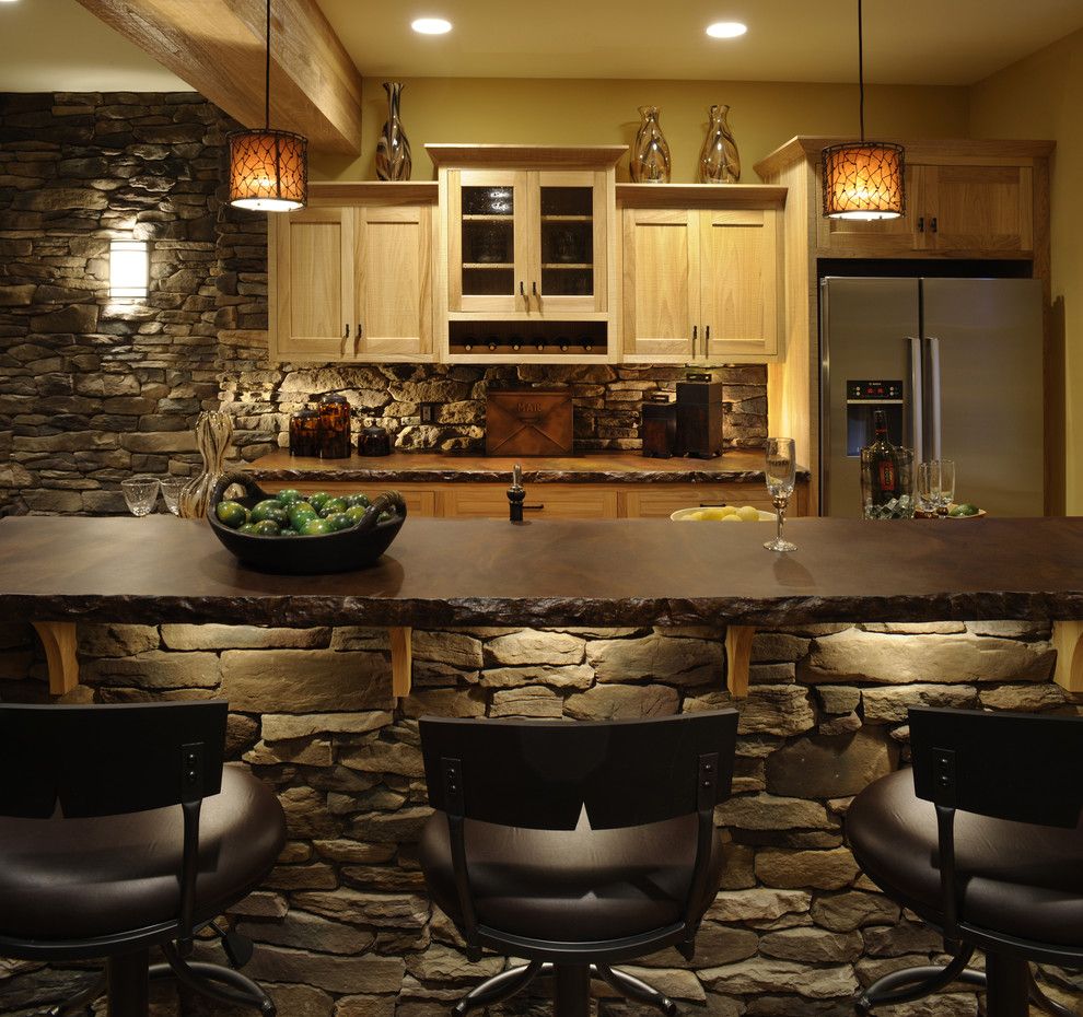 Galley Kitchens for a Rustic Kitchen with a Stone Backsplash and Ackerly Park ~ New Albany, Ohio by Weaver Custom Homes