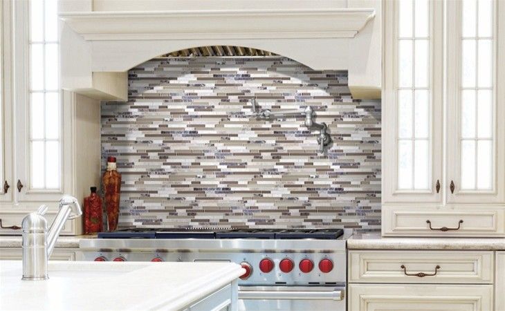 Galley Sink for a Traditional Kitchen with a Mosaic Tile and Backsplash by Demar