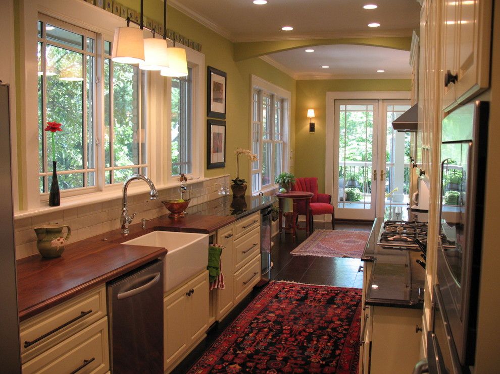 Galley Sink for a Traditional Kitchen with a Persian Rug and Pamela Foster by Pamela Foster & Associates, Inc.