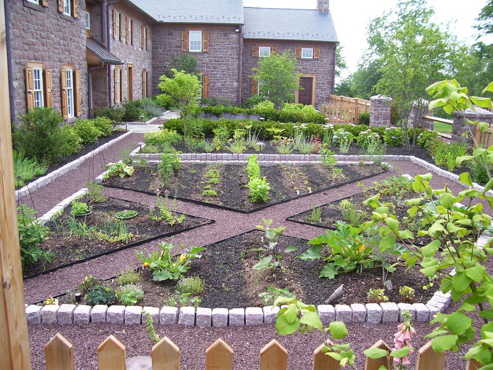 Garden Crossings for a Farmhouse Landscape with a Formal Landscaping and Farmhouse Transformed by River Valley Landscapes & Pools