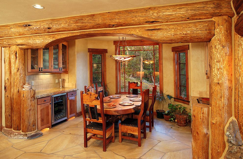 Gastineau Log Homes for a Traditional Dining Room with a Wood Timbers and Hybrid Log House by Sitka Log Homes