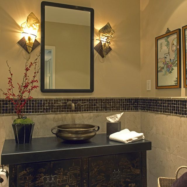 George Morlan Plumbing for a Asian Bathroom with a Countertop and Bridge Design Studio by Diane Bennett Bedford