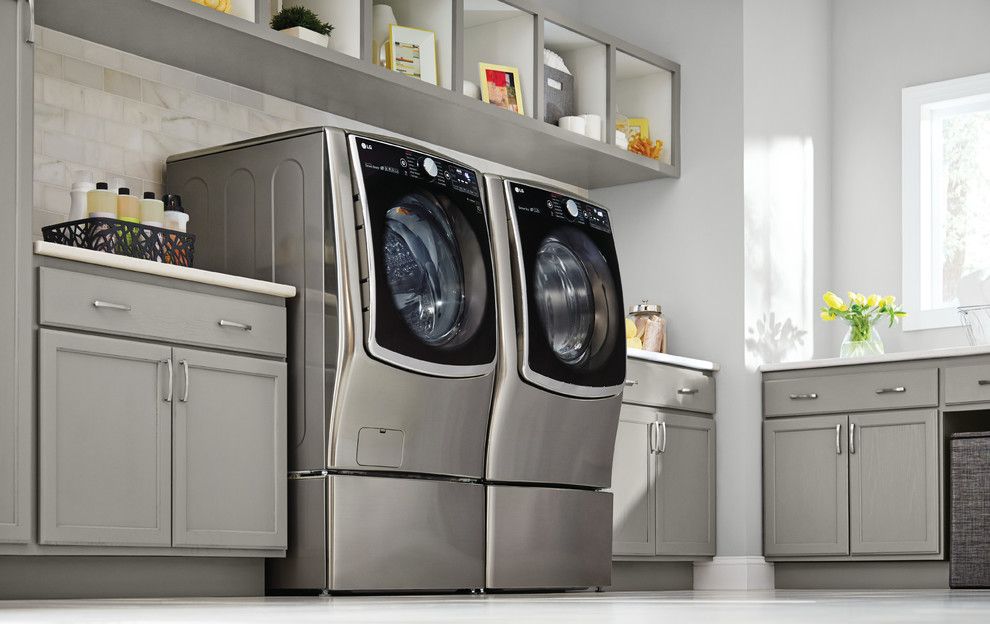 Gerhards Appliances for a Contemporary Laundry Room with a Open Shelves and Lg Electronics by Lg Electronics