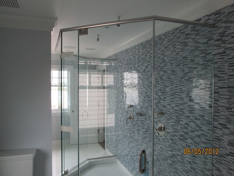 Glass Crafters for a Contemporary Bathroom with a Tiled Shower and Glasscrafters' Majestic Series   Neo Angle by Glasscrafters Inc