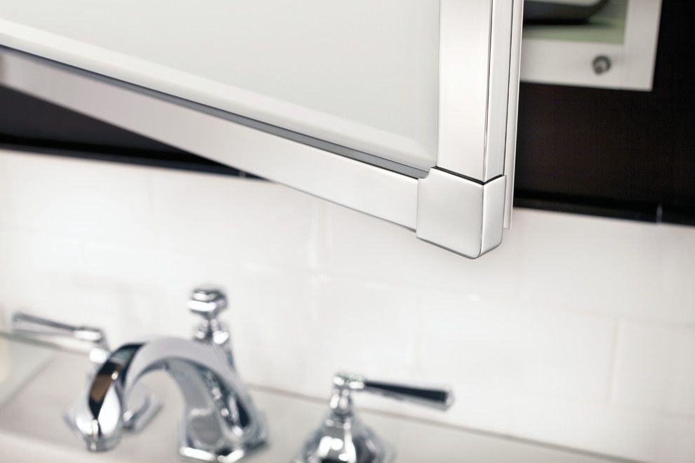 Glasscraft for a Traditional Bathroom with a Mirrored Cabinets and Glasscrafters' Park Ave Framed Mirrored Medicine Cabinet   Door Corner Detail by Glasscrafters Inc