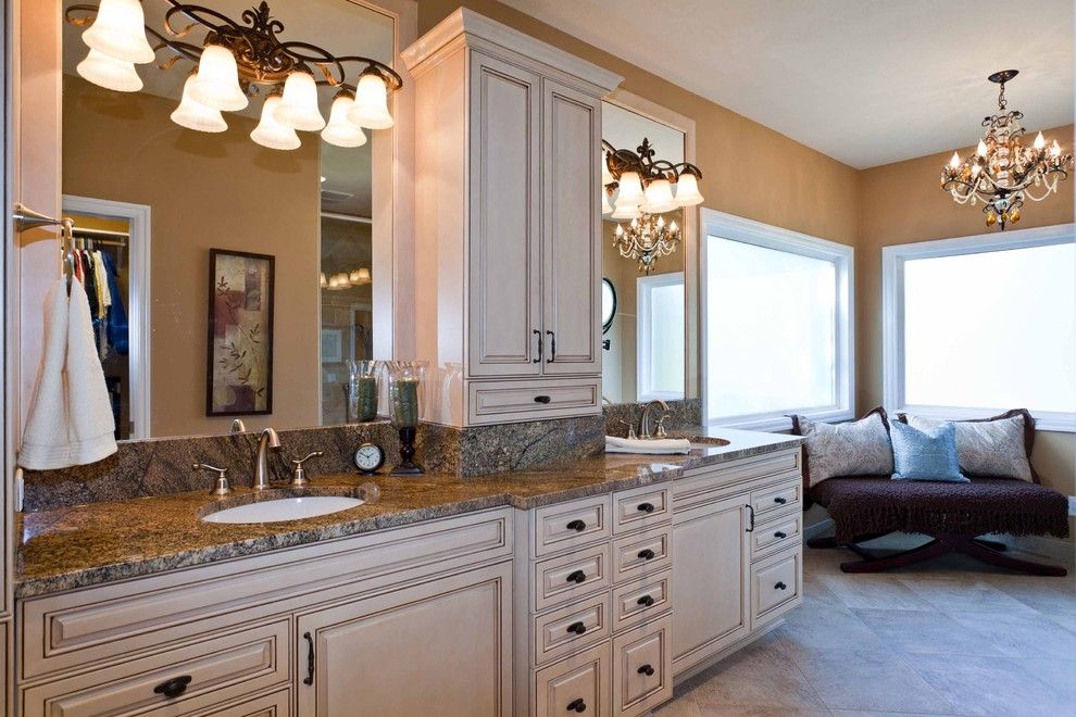 Glazing Cabinets for a Traditional Bathroom with a Wall Lighting and Master Bathroom by Angela Todd Designs, Portland, Or