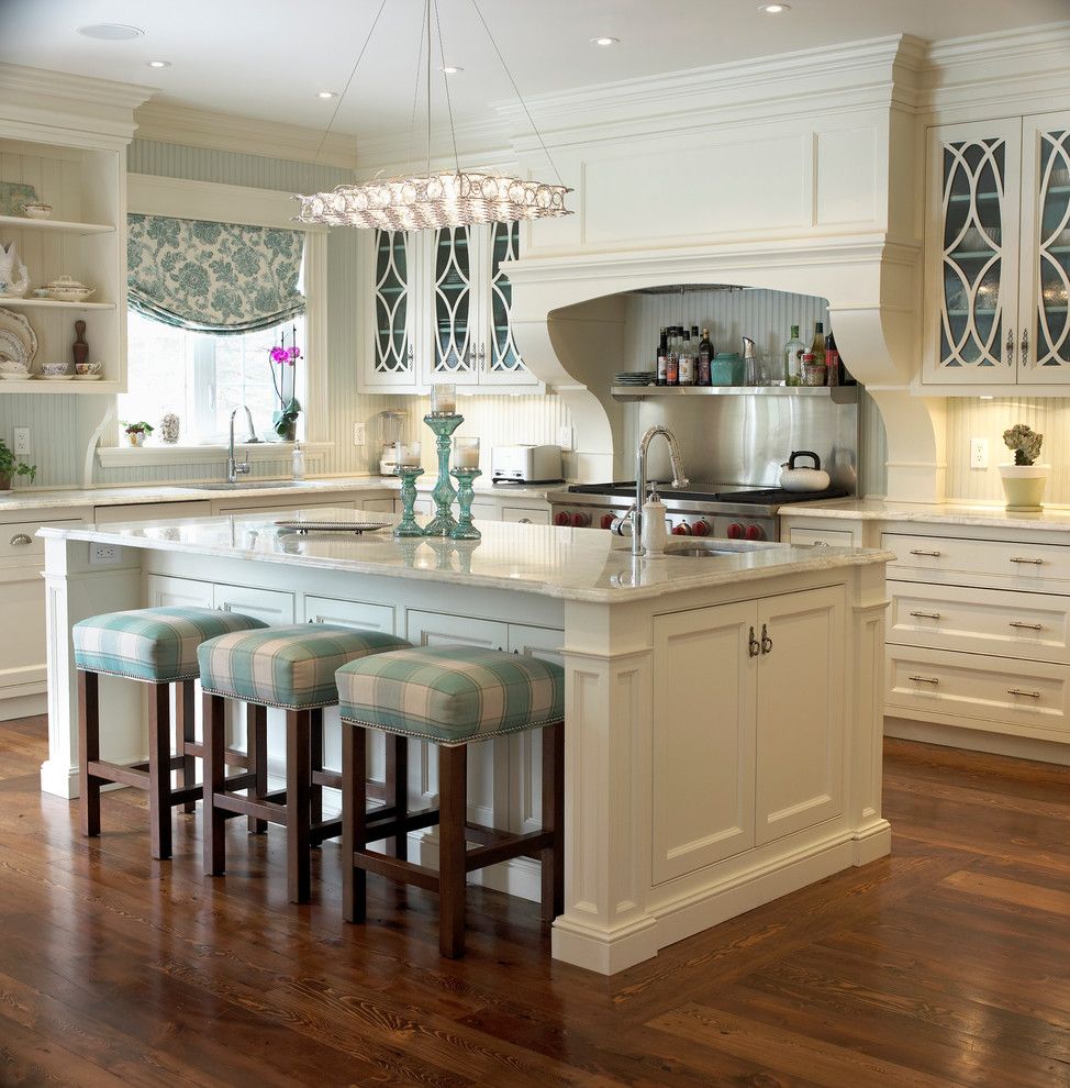 Glazing Kitchen Cabinets for a Traditional Kitchen with a Plaid Upholstery and Golf Club Renovation by Cheryl Scrymgeour Designs