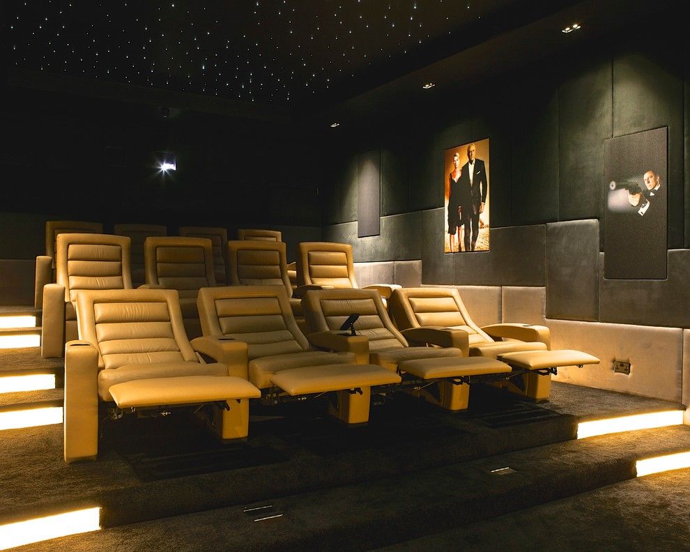 Glhomes for a Contemporary Home Theater with a Ceiling Lighting and Pudleston Home Cinema   Seats by Finite Solutions