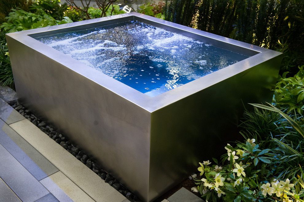 Gold Medal Pools for a Modern Pool with a Terra Sculpture and Northwest Flower & Garden Show 2013 by Sublime Garden Design, Llc