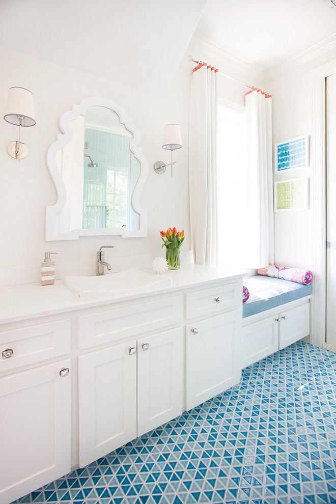 Gossamer Blue for a Transitional Bathroom with a White and Blue Bathroom and Bryn Mawr by Tmh Designs